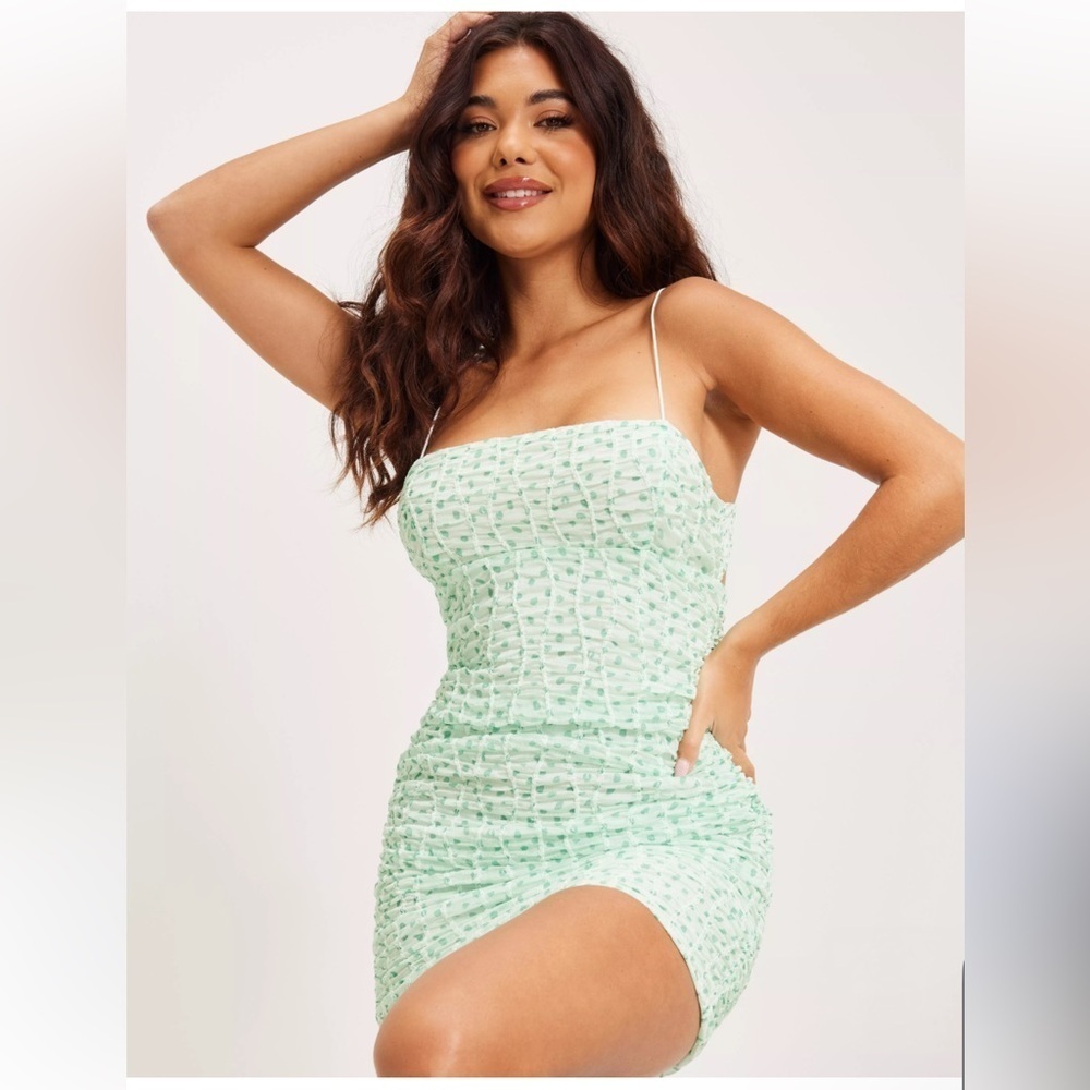 For Love & Lemons Drea Mini Dress Mint Green Size M New With Tags Ruched